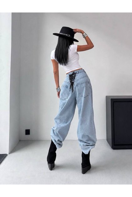 Trend Special Design Adjustable Waist Denim Jean Pants-Trendy Wide-Leg Denim Jeans with Adjustable Waist – Exclusive Design