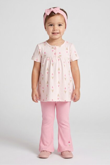 Toddlers Girl 3 Pieces Allover Print Tunic Top, Legging And Headband Set, Multicolor