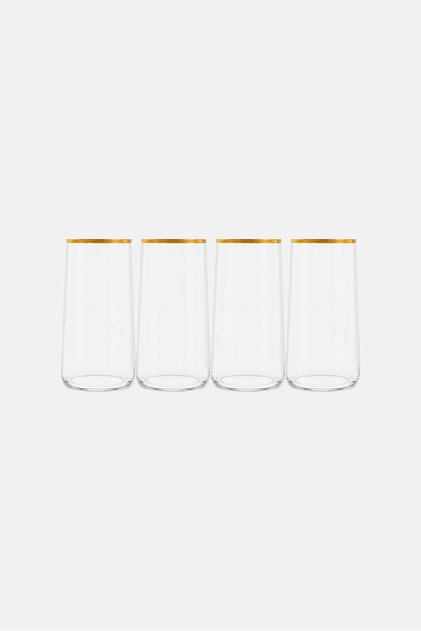 4 Pcs Avantgarde Gold Hiball Glass Set 520 ml, Transparent