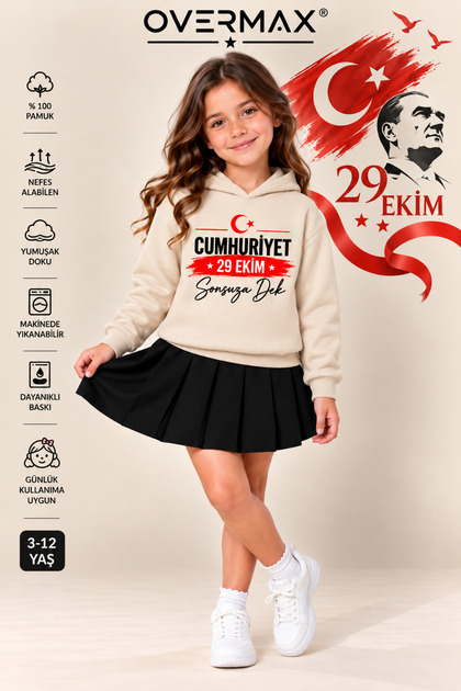 29 October Republic Day Special Printed Children's Hooded Sweatshirt – Girls and Boys 3-12 Years Old