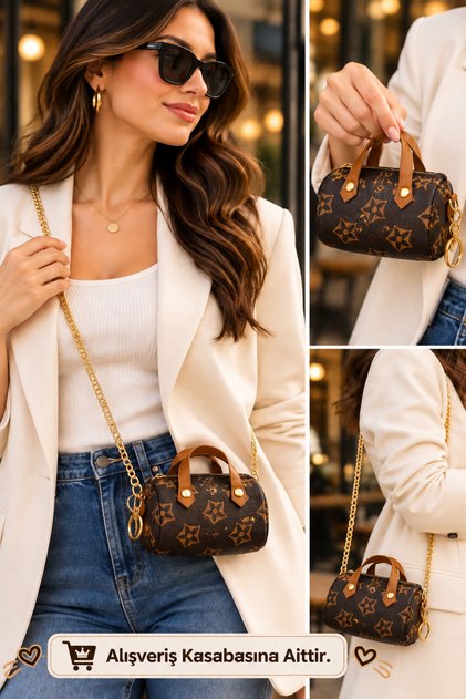 Zippered Patterned Mini Coin / Lipstick Bag Brown