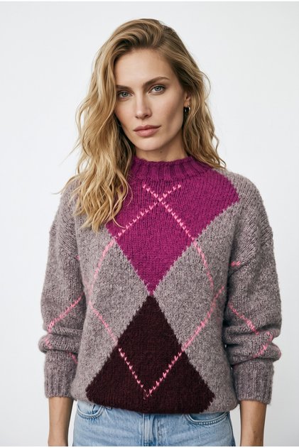 Women's Premium Diamond Patterned High Collar Knit Sweater
