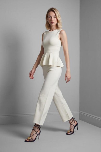 Fermuar Detaylı Peplum Ekru Triko Bluz