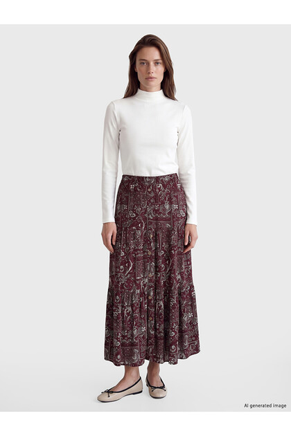 Embroidered A-Line Skirt with Waist Cord for Style Enthusiasts from Uzg Store
