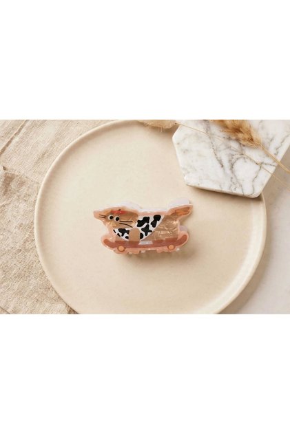 Leopard Patterned Dog Figured Hairpin - Cute Dachshund Hair Clip - Large Acetate Hairpin