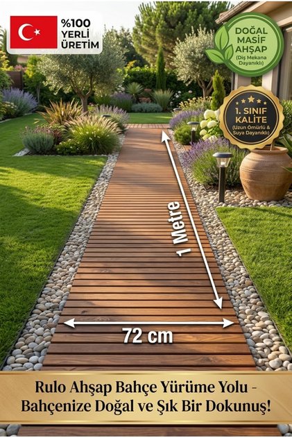 Bahçe Yürüme Yolu – 72x100 cm Dış Mekan Çim & Taş Üstü Ahşap Yol Karosu, Doğal Masif Ahşap Halatlı Rulo %100 Yerli Üretim