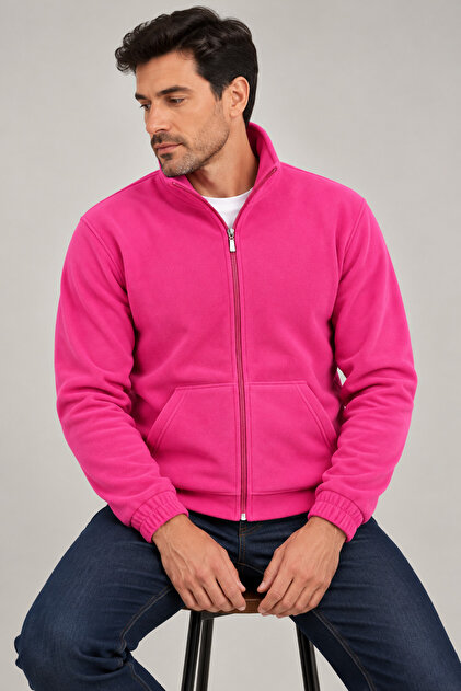 Unisex 270 Gr Cotton Fleece Zippered Stand Collar Kangaroo Pocket Winter Fleece
