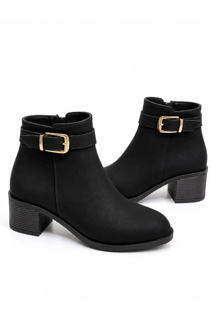 Women's Emerald Smoked Thermo Sole Boots with Belt Detail, Side Buckle and Zipper, Stylish Heeled Boots