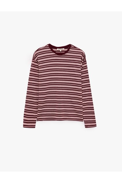 Comfortable Fit Long Sleeve Crew Neck Basic Striped T-Shirt