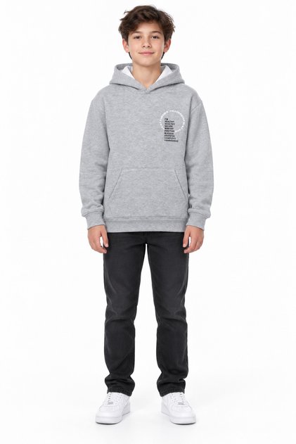 26010-26 Men's Printed Hooded Kangaroo Pocket Plain Ribbed Sweatshirt 11–14 Years