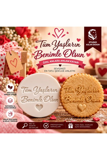 May All Ages Be with Me Sugar Paste Printing Mold 7 cm |   Special Heart-Shaped Cookie and Cupcake Decorating Mold for Lovers