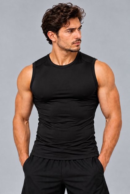 Basic Erkek Sıfır Kollu Compression Atlet Tank Top – Vücuda Oturan Sporcu Atleti Fitness Gym Workout