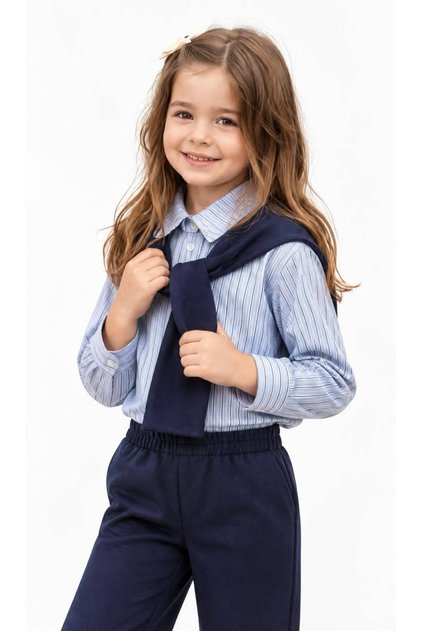 Girl's Cotton Navy Blue Scarf and Shirt 3-Piece Modal Set
