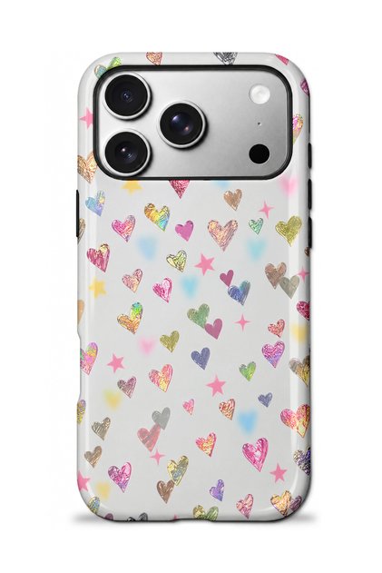 Compatible with iPhone 17 Pro Max - Colorful Shiny Hearts, Double Layer Cover, Glossy Surface Protective Case