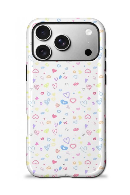 iPhone 17 Pro Compatible - Colorful Hearts, Double Layer Cover, Glossy Surface Protective Case