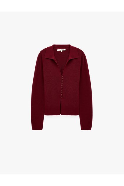 Düğmeli Slim Fit V Yaka Uzun Kollu Triko Kazak