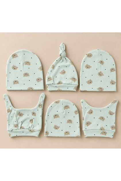 6 Pieces Baby Beanie Double Layer Combed Cotton 100% Cotton (0-3) Months