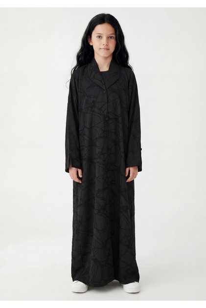 Girls Abstract Print Abaya with Matching Chiffon Headscarf, Elegant Everyday Modest Wear