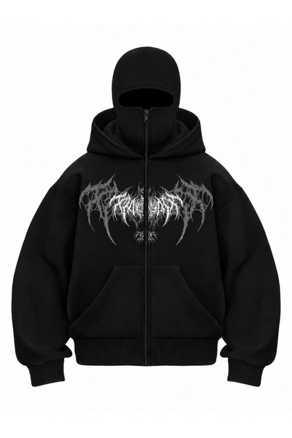 Unisex Hooded Zipper Sweatshirt Black Oversize 3 Thread