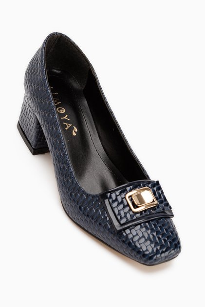 Keira Navy Blue Buckle Detailed Women's Heeled Shoes