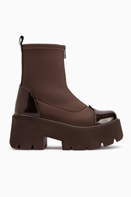 Narisa Brown Patent Leather Women's Stretch Boots with Front Zipper