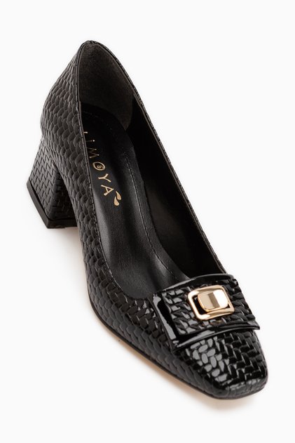 Keira Black Buckle Detailed Women's Heeled Shoes