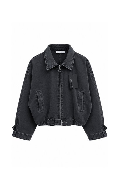 Beli Belted Short Denim Jacket Smoked