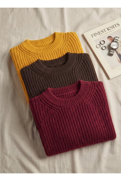 Balloon Sleeve Look Crew Neck Women's Knitwear Sweater 3-Piece