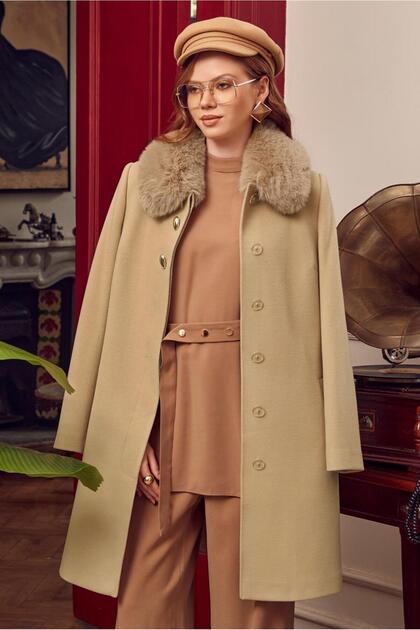 Fur Collar Checked Coat 90679