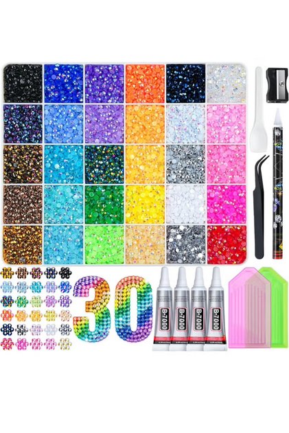 40000 Pc Crystal Beads with Jelly Rhinestones Kit, 30 Colors 3mm Flatback Rhinestones