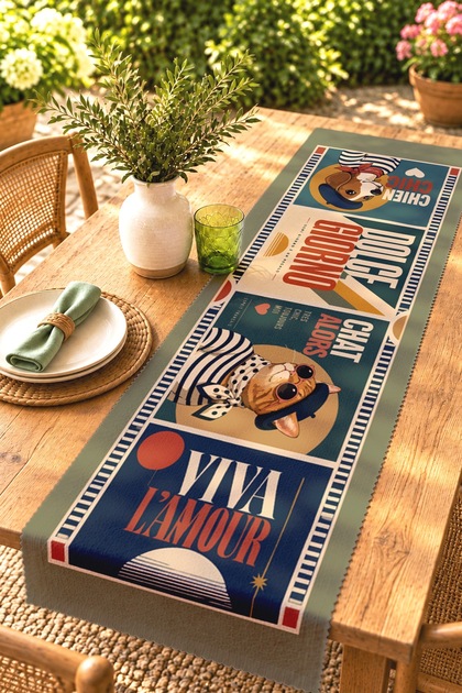 Popart Cat and Dog Patterned Runner / Tablecloth / Placemat