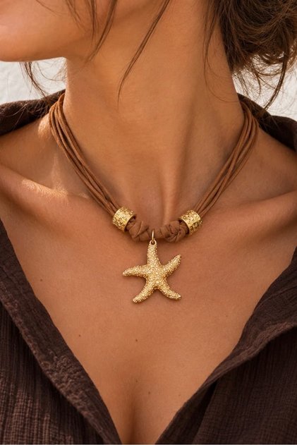 Brown Suede Necklace with Starfish Detail