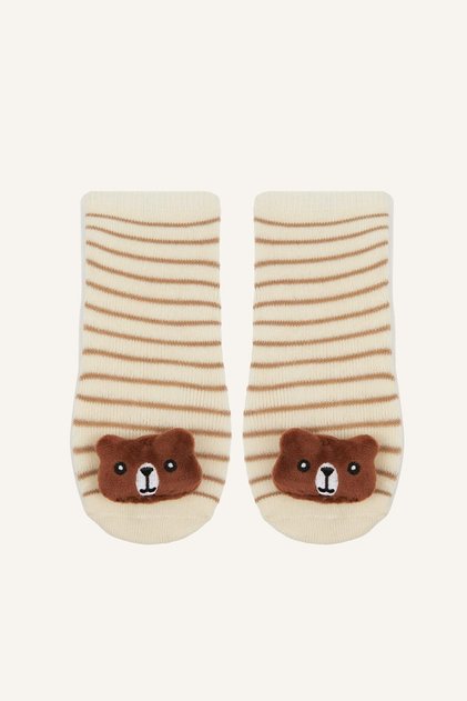 Striped 3D Bear Figured Cotton Long Socks for Baby Girl I6952A5Ns