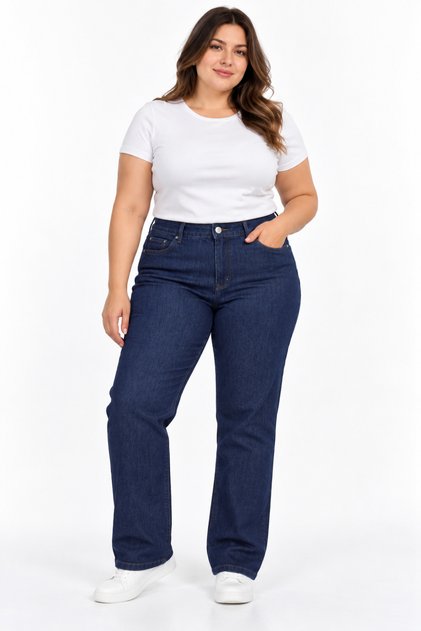 Women's High Waist Straight Leg Denim Trousers
