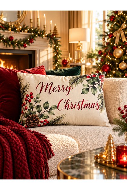 Rectangular Hearth Patterned Double-Sided Printed Suede Throw Pillow Cover - New Year - Christmas