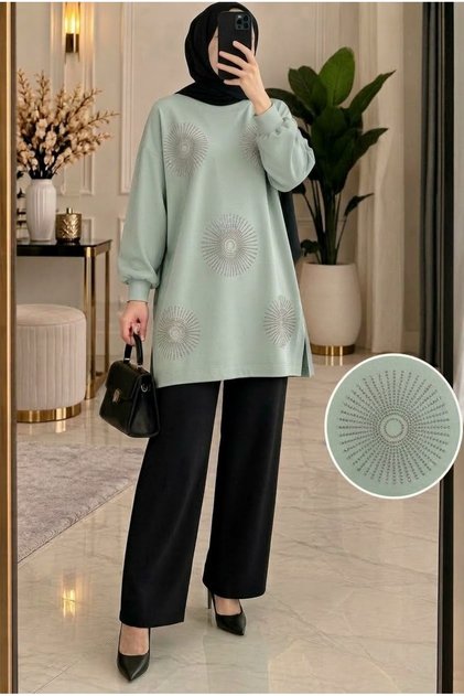 Azram Women's Modern Stone-Detail Tunic