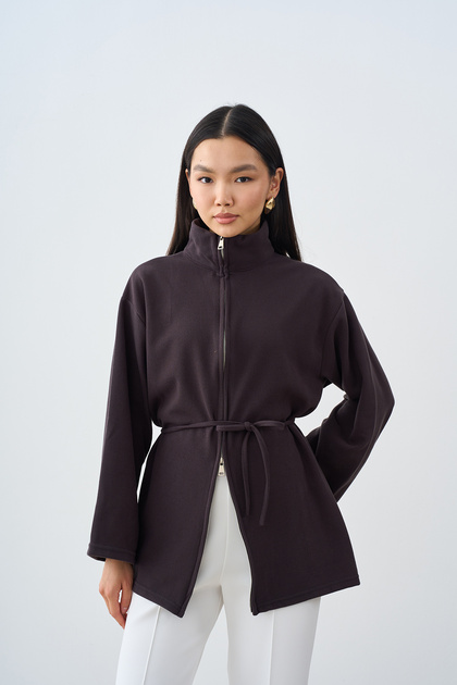 Women's Waist-Tie Zippered Jacket Navy Blue