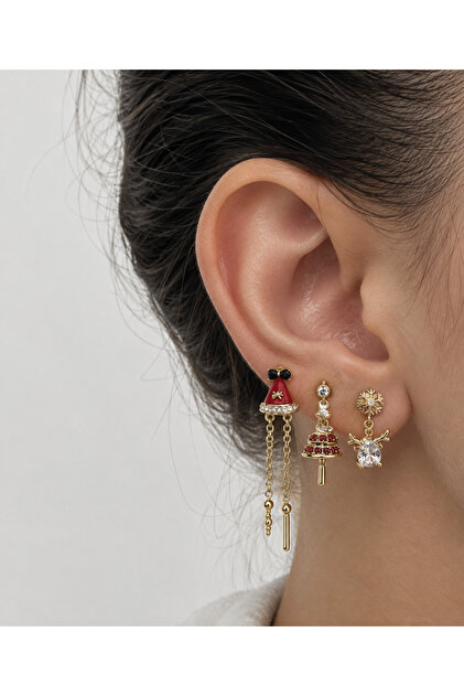 Yılbaşı Charm Çelik Kararmaz Üçlü Set Küpe