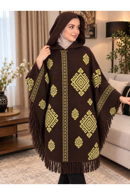 Winter Women's Knitwear Cardigan Poncho Standard Size Oversize Embroidered Stylish Hooded Tassel Cardigan Coat