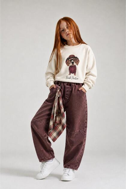 Brown Girls' Denim Trousers