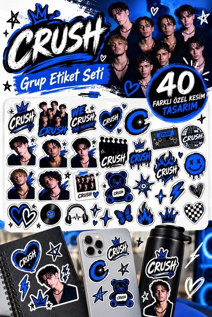 CRUSH Grup Etiket Seti – 40 Farklı Özel Kesim Sticker Tasarımı