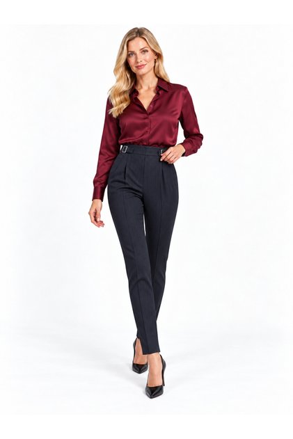 Plaid Fabric Buckle Detail Carrot Leg Trousers