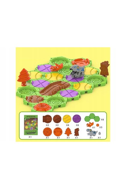 Joc puzzle de construcție a traseului de dinozauri, blocuri pentru rute de transport, traseu cu obstacole