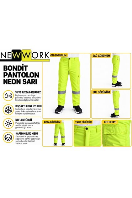 SU VE RÜZGAR GEÇİRMEZ KAPİTONELİ REFLEKTÖRLÜ NEON SARI BONDİT PANTOLON