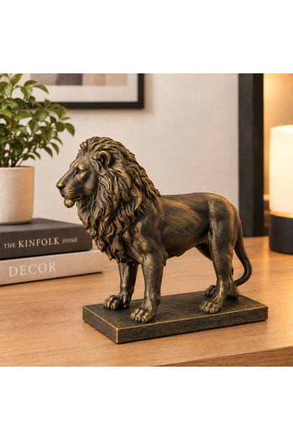 Dekoratif Aslan Figürü Biblo – Modern Tasarım Heykel, Aslan Heykeli, Masaüstü, Salon ve Kitaplık Dekorasyonu 12cm