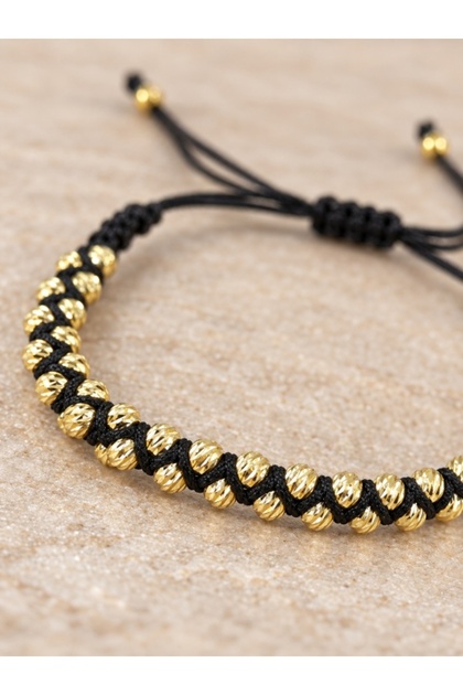 Black String Double Row Dorica Bulk Macrame Gold Color Adjustable Women's Bracelet