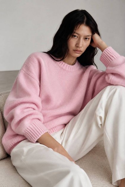 Noelle Basic Knitwear Sweater – Women's Crew Neck Long Sleeve Ribbed Soft Textured Sweater