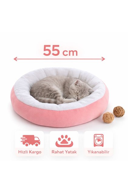 PELUŞ KEDİ YATAĞI - 55 cm ** Papyon hediyeli