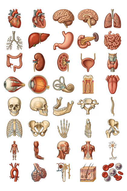 Anatomy Sticker Set Vintage School Chart 40 Pieces Organs Skeleton Medical Student Agenda Sticker