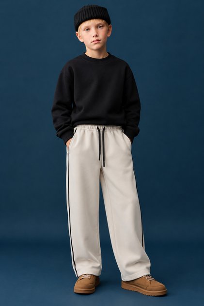 Boys' and Teenagers' Wide Leg Sweatpants with Side Piping